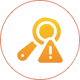 Magnifying glass with exclamation mark icon.