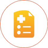 Yellow medical document icon on black background.