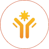 Yellow antibody and virus icon on black background.