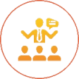 Speaker icon with audience and speech bubble.