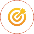 Orange target with arrow on black background.