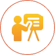 Person teaching at a presentation board icon.