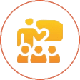 Instructor teaching a class, orange icon.