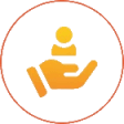 Hand holding person icon in circle.