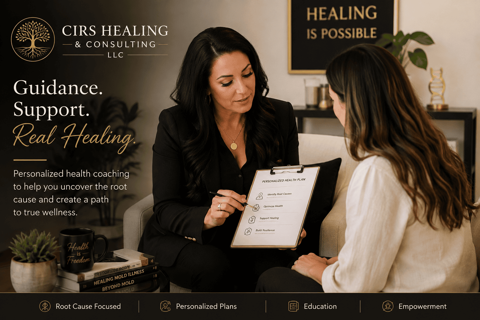 Two women discussing health coaching session.