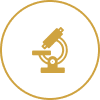 Gold microscope icon on black background.
