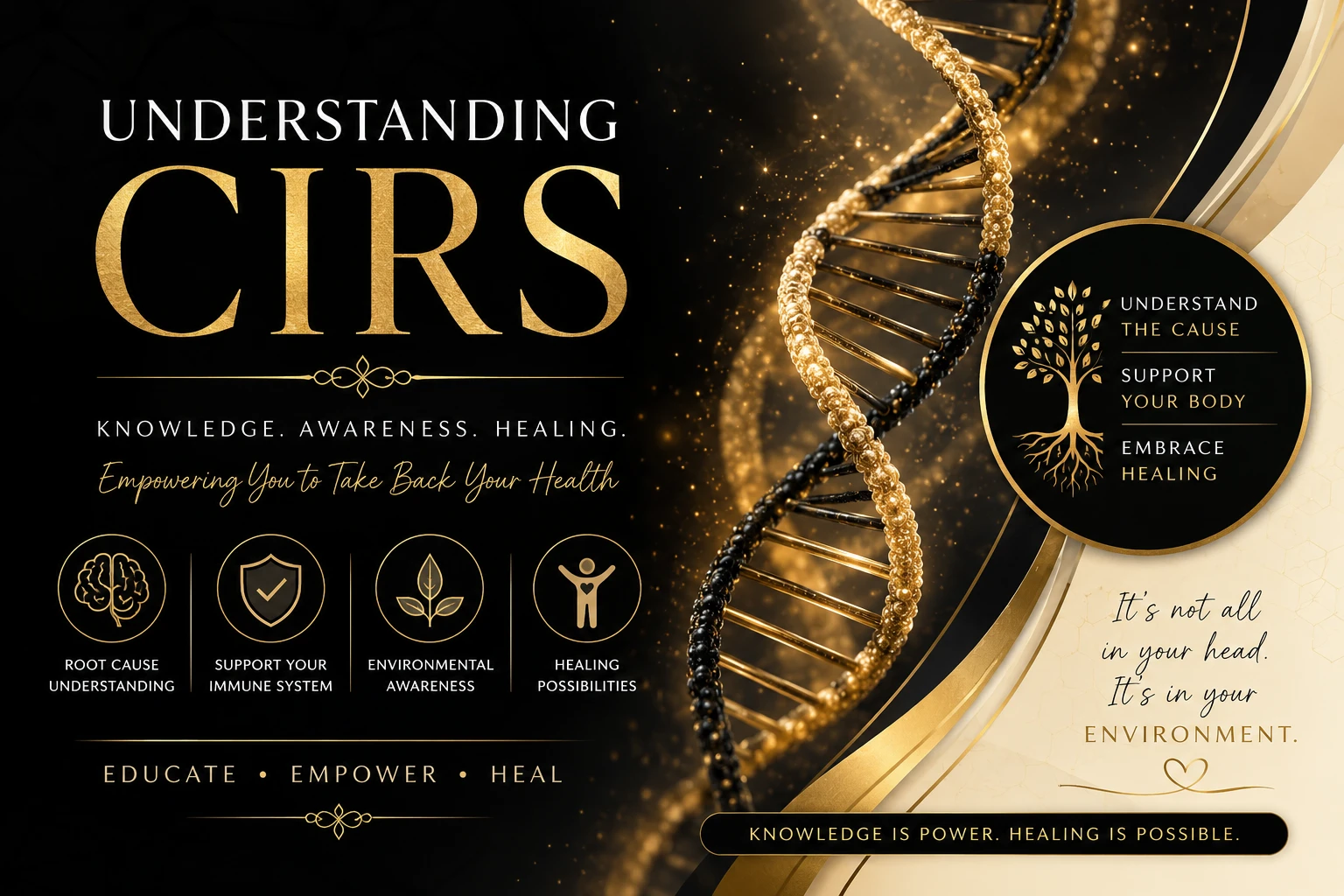 CIRS awareness and healing infographic with DNA.